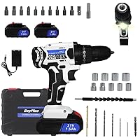 Cordless Drill, Cordless Drill, 21 V Cordless Screwdriver Set with 2 x 1.5 Ah Batteries, LED Light, 2 Speed Levels, 45 Nm, 25 + 1 Torque Levels, Battery Drill Screwdriver with 26-Piece Accessories,