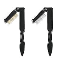 G2PLUS 2PCS Folding Eyelash Comb, Eyebrow Comb Metal Teeth, Professional Tool for Define Lash & Brow (Black)