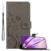 Book Case Compatible with Samsung Galaxy M52 5G in Floral Grey - Cover in Flower Design with Magnetic Closure, Stand Function and 3 Card Slots - Wallet Etui Pouch PU Flip
