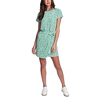 Womens Green Stretch Floral Short Sleeve Round Neck Above The Knee Sheath Dress Plus 2X