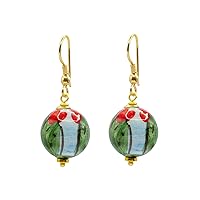 MARARDI Women's Italian Ceramic Caltagirona Earrings [Cactus] Long Handmade Italian Jewellery Original Elegant for Daily Weddings Events Special Occasions