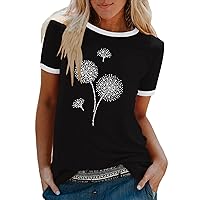 Blouses for Women Fashion 2023 Women Summer Top Loose Fit Lace Causual Crewneck Short Sleeves T-Shirt Trendy Sexy