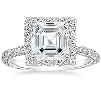 2CT Asscher Cut VVS1 Colorless Moissanite Engagement Ring Wedding Band Gold Silver Eternity Solitaire Halo Vintage Antique Anniversary Promise Gift Nova Diamond Engagement Ring