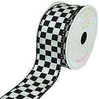 LUV RIBBONS Fabric Ribbon by Creative Ideas, 1-1/2-Inch, Black Checkered, White