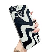 MZELQ for iPhone 13 Pro Case, Cute Pattern Wave IMD Soft Phone Case, Camera Protection Lens Black and White Shockproof Phone Case for Girls Women