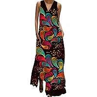 Summer Dresses for Women 2024 Casual Sleeveless Sundress Trendy Print Bohemian Retro Hawaiian Beach Maxi Dress