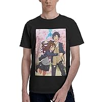 Anime Horimiya T Shirt Men's Summer Round Neck T-Shirts Casual Short Sleeves Tee Black