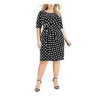 Connected Apparel Womens Plus Polka Dot Ruched Shift Dress Black-Ivory 20W