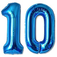 EMAAN 42 inch Blue Jumbo 10 Number Balloons Big Foil Mylar Balloons for 10th Birthday Party Decorations and Anniversary Events Decorations