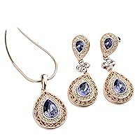 Vintage Wedding Necklace Pendant &Earrings Real Rose Gold Color african Imitation Gemstone jewelry sets