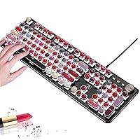 FELICON Lipstick Mechanical Gaming Keyboard, Typewriter Style Retro Keyboard with White LED Backlit,104-Key Anti-Ghosting Blue Switch Wired USB Metal Panel Round Keycaps for Desktop, Laptop