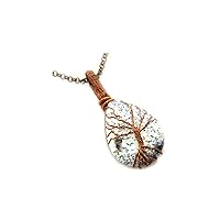 Dendritic Opal Gemstone Necklace, Tree of Life Pendant, Copper Wire Wrapped Necklace Jewelry DR-167