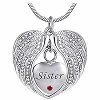 Heart Cremation Urn Necklace for Ashes Urn Jewelry Memorial Pendant with Fill Kit and Gift Box - Always on My Mind Forever in My Heart for Sister(January)