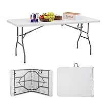 FDW Folding Half Portable Foldable Table for Parties Backyard Events (White, 6 FT 70 * 29) (White, 6 FT)