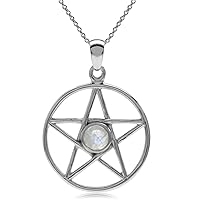 Silvershake 5MM Round Shape Gemstone Antique Finishing or Yellow Gold Plated 925 Sterling Silver Pentagram Star Pentacle Wiccan Pendant or Pendant with 18 Inch Chain Necklace Jewelry for Women