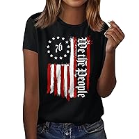 T-Shirts for Women, Women's American Flag Star Vertical Striped Casual Independence Day Printed T Shirt, S, 3XL