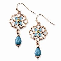 Shepherd hook Copper tone Teal and Brown Glass Stone With Teal Enamel Earrings Measures 49x21mm Wide Jewelry for Women