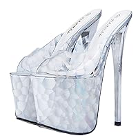 Women Stiletto Pump-Shoes Peep-Toe Put On Cocktail-Party Elegant Platform Clear Heels Pump Slide for Bride
