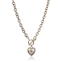 GUESS Womens Pave Framed Heart Toggle Necklace with 4 G Logo Silver/Gold/Crystal One Size