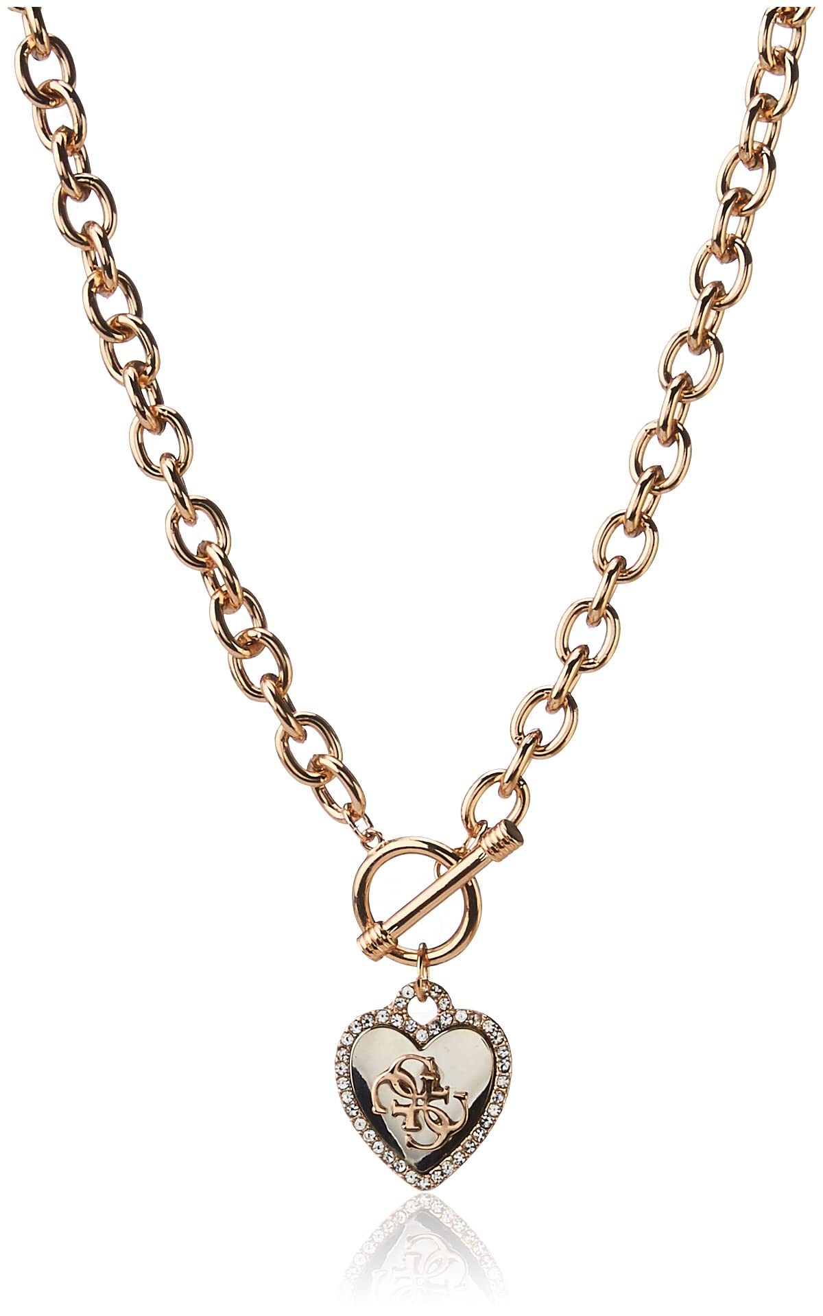 GUESS Womens Pave Framed Heart Toggle Necklace with 4 G Logo Silver/Gold/Crystal One Size