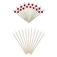 100 Counts 4.7 Inch Red Love Heart Fancy Toothpicks and 100 Counts 6 Inch Bamboo Skewers for Appetizers Fruit Kabobs Sandwiches Party Food - MSL372