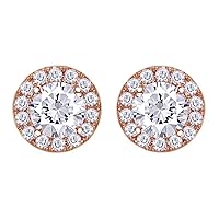 2.00 Cttw Round Shape White Natural Diamond Cluster Stud Earrings 14K White Gold