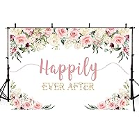 7x5ft Happily Ever After Backdrop for Wedding Pink Rose Gold Flowers Photography Background Wedding Bridal Shower Party Decorations Banner Photo Booth Props