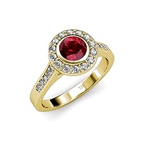 Ruby and Diamond (VS2-SI1, F-G) Halo Engagement Ring 1.41 ct tw in 18K Yellow Gold