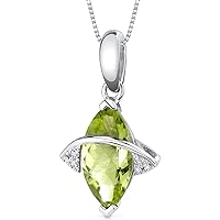 PEORA Peridot and Diamond Designer Pendant for Women 14K White Gold, Genuine Gemstone, 1.80 Carats Marquise Shape 12x6mm, with 18 inch Chain