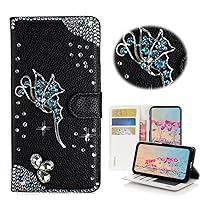 STENES Bling Wallet Phone Case Compatible with Moto G Play (2023) - Stylish - 3D Handmade Girls Women Fairy Design Magnetic Wallet Stand Leather Cover Case - Black