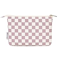 Narwey Small Makeup Bag for Purse Travel Makeup Pouch Cosmetic Bag Zipper Pouch Bags for Women (Dusty Rose Checkerboard)