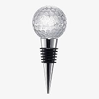 Golf Ball Wine & Champagne Bottle Stopper - Mouth-Blown Lead-Free Clear Glass Stopper, Novelty Glassware Beverage Cork, Wine Top Decoration, Gift for Red or White Wine & Golf Lover Alike 3.8