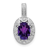 925 Sterling Silver Polished Diamond and Amethyst Pendant Necklace Measures 16x9mm Wide Jewelry for Women