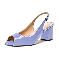 WAYDERNS Womens Adjustable Strap Peep Toe Fashion Patent Buckle Bridal Block Mid Heel Pumps Shoes 2.5 Inch
