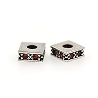 Color Rhinestones Flat Square Spacer Beads,Geometric Bead,Wholesale Brass Beads 6x6mm Red 12Pcs