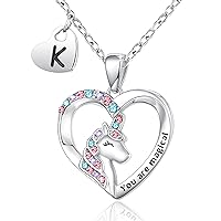 Initial Unicorn Necklace for Daughter Granddaughter Niece, Cute Birthday Easter Mother's Day Christmas Thanksgiving Gifts