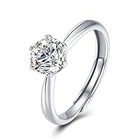 Atylyk 1 Carat Moissanite Adjustable Engagement Ring Wedding Promise 925 Sterling Silver Solitaire Rings for Women