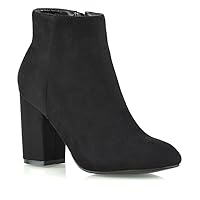 Womens Casual Black Faux Suede Block Mid High Heel Smart Ankle Boots 9 B(M) US