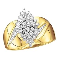 The Diamond Deal 10kt Yellow Gold Womens Round Prong-set Diamond Oval Cluster Ring 1/8 Cttw