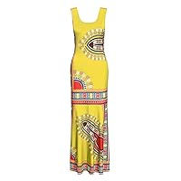 Women's Dresses Plus Size Sundress Sleeveless Round Neck Spring Boho Floral Elastic Waist Ruffle Maxi Dresses