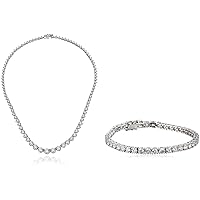 Amazon Collection Platinum-Plated Sterling Silver Swarovski Zirconia Riviera Necklace and Tennis Bracelet Jewelry Set