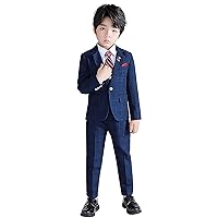 Boys Formal Suit Blazer Vest Pants 6-Piece Set with Tie or Bowtie Single-Breasted Jacket Dresswear Suit for Wedding Party