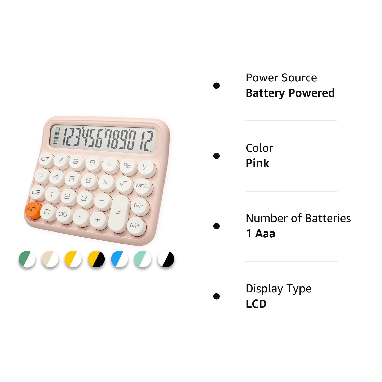 Standard Calculator 12 Digit,Desktop Large Display and Buttons,Pink Calculator with Large LCD Display for Office,School, Home & Business Use,Automatic Sleep,with Battery.6 * 5.15in