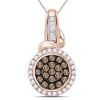 The Diamond Deal 14kt Rose Gold Womens Round Brown Color Enhanced Diamond Circle Cluster Pendant 3/8 Cttw