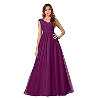 Womens V-Neck Lace Prom Dress 2020 Long Tulle Aline Evening Bridesmaid Dress