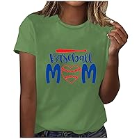 Baseball Mom T-Shirt for Women Funny Baseball Heart Print Casual Tee Tops Summer Short Sleeve Crewneck Comfy Blouse