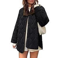 PEHMEA Women's Quilted Jacket Oversized Button Down Coat Fashion Bomber Outerwear with Pockets