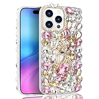 Designed for iPhone 14 Pro Max Case for Women Girls Luxury 3D Sparkle Glitter Crystal Rhinestone Bling Fox Diamond Gemstone Soft TPU Bumper Slim Cute Shockproof Cover for iPhone 14 Pro Max Pink