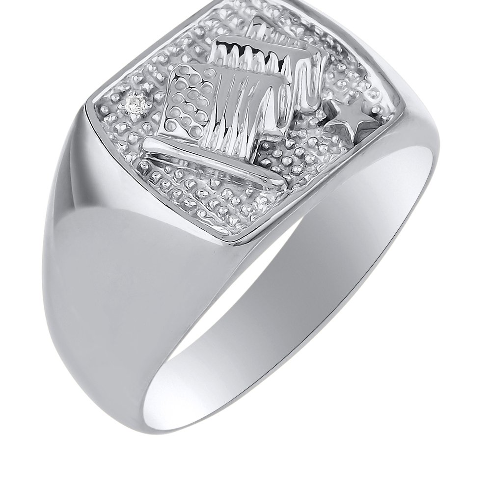 Rylos Mens Rings 14K White Gold - Diamond Ring Lucky Pinky Ring - Patriotic U.S. Flag Rings For Men Mens Jewelry Gold Rings
