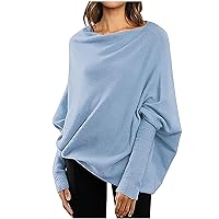 Womens Long Batwing Sleeve Boat Neck Tunic Tops 2023 Fall Winter Baggy Slouchy Pullover Sweaters